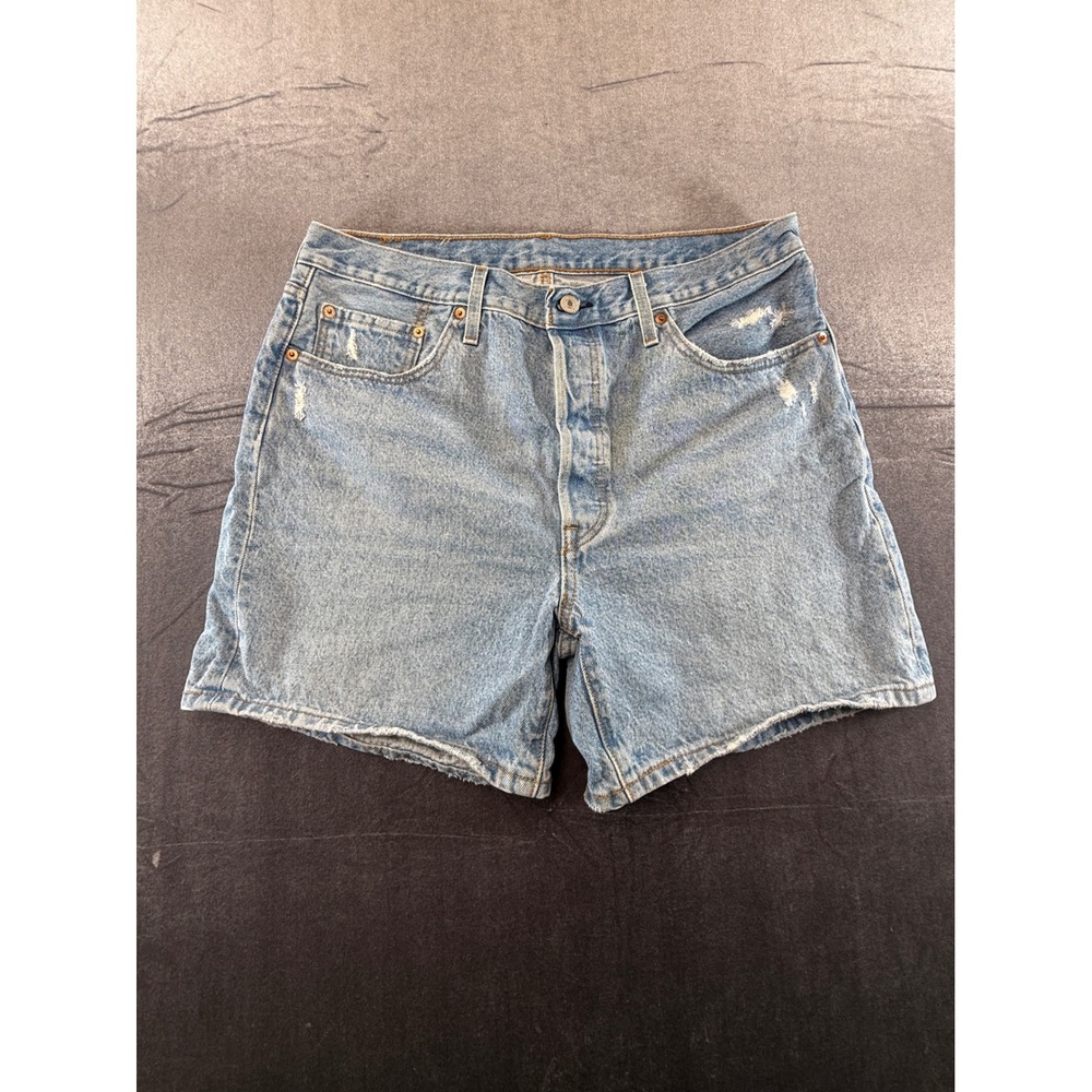 Levis 501 Light Wash Distressed Denim Shorts High Rise Frayed Hem Womens 33